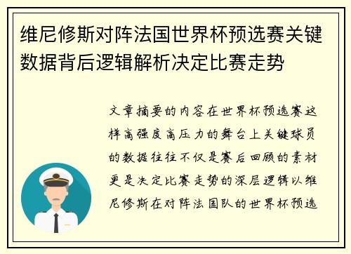 维尼修斯对阵法国世界杯预选赛关键数据背后逻辑解析决定比赛走势